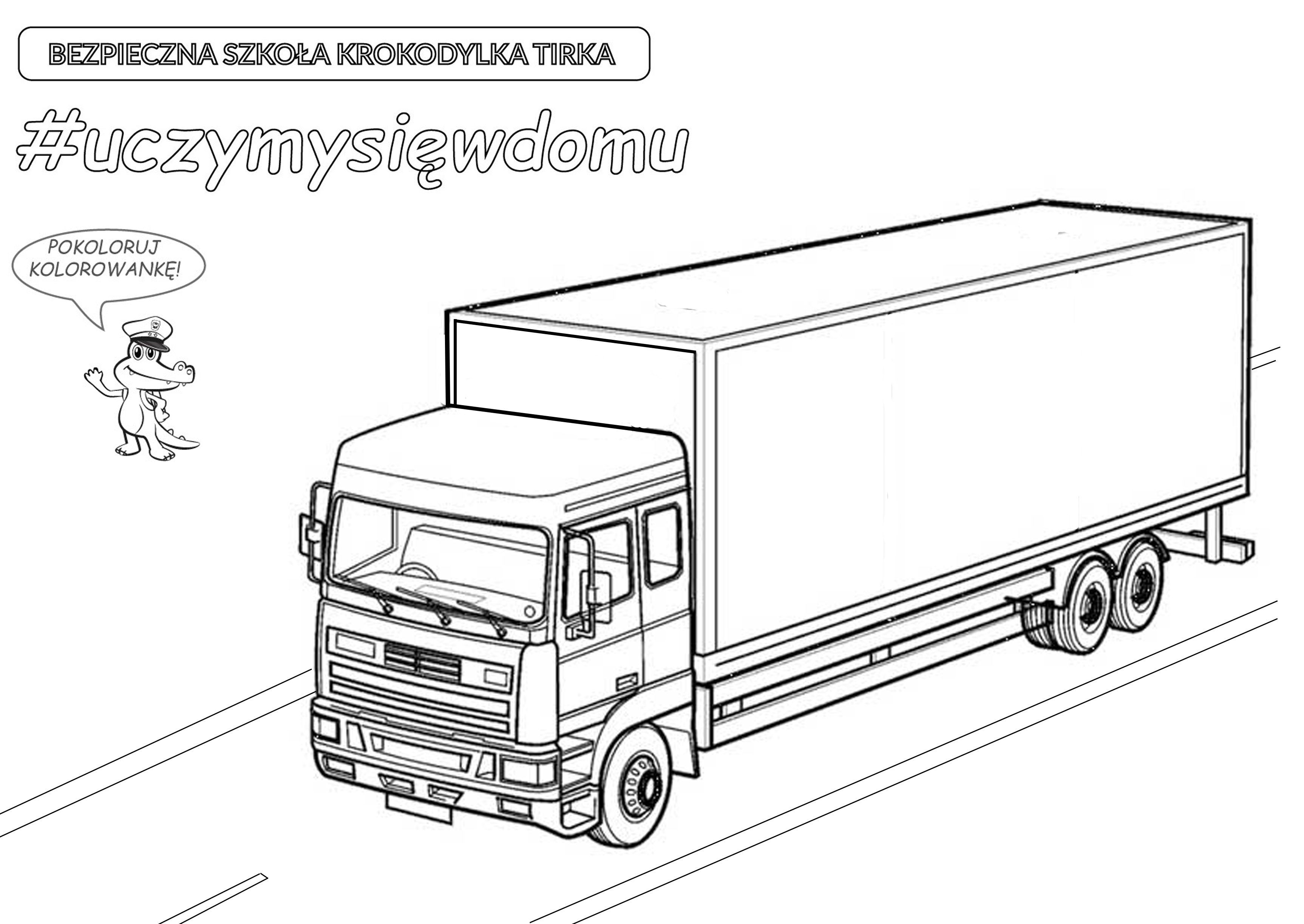 Krokodylek Tirek i ciężarówka na drodze - kolorowanka
