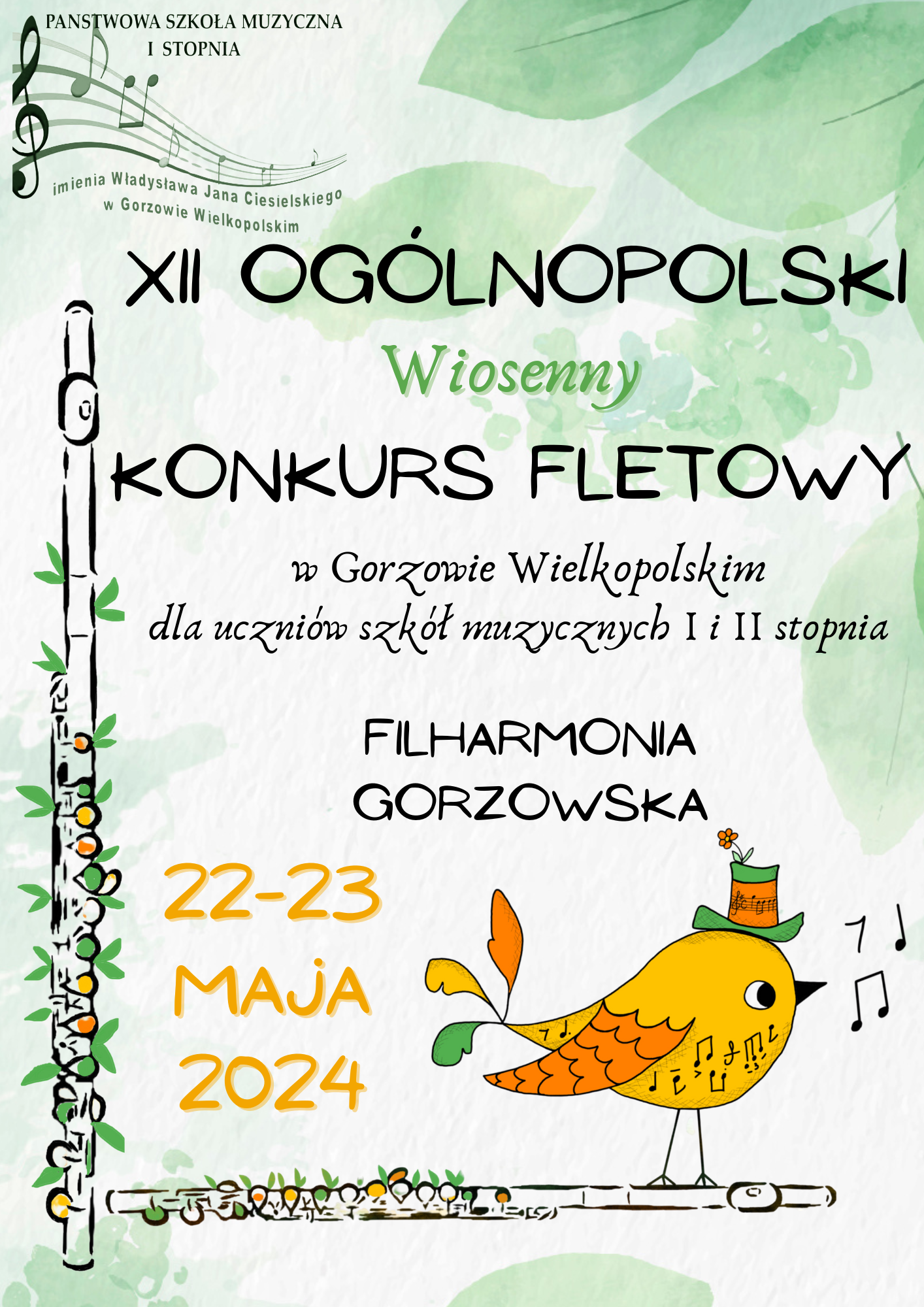 Plakat XII Ogólnopolskiego Wiosennego Konkursu Fletowego