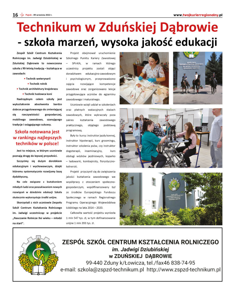 TECHNIKUM W ZDUŃSKIEJ DĄBROWIE – SZKOŁA MARZEŃ, WYSOKA JAKOŚĆ EDUKACJI