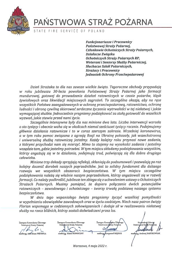 Życzenia Komendanta Głównego PSP