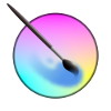 Logo programu Krita przedstawiające okrągłą, kolorową paletę farb, na której leży pędzel.