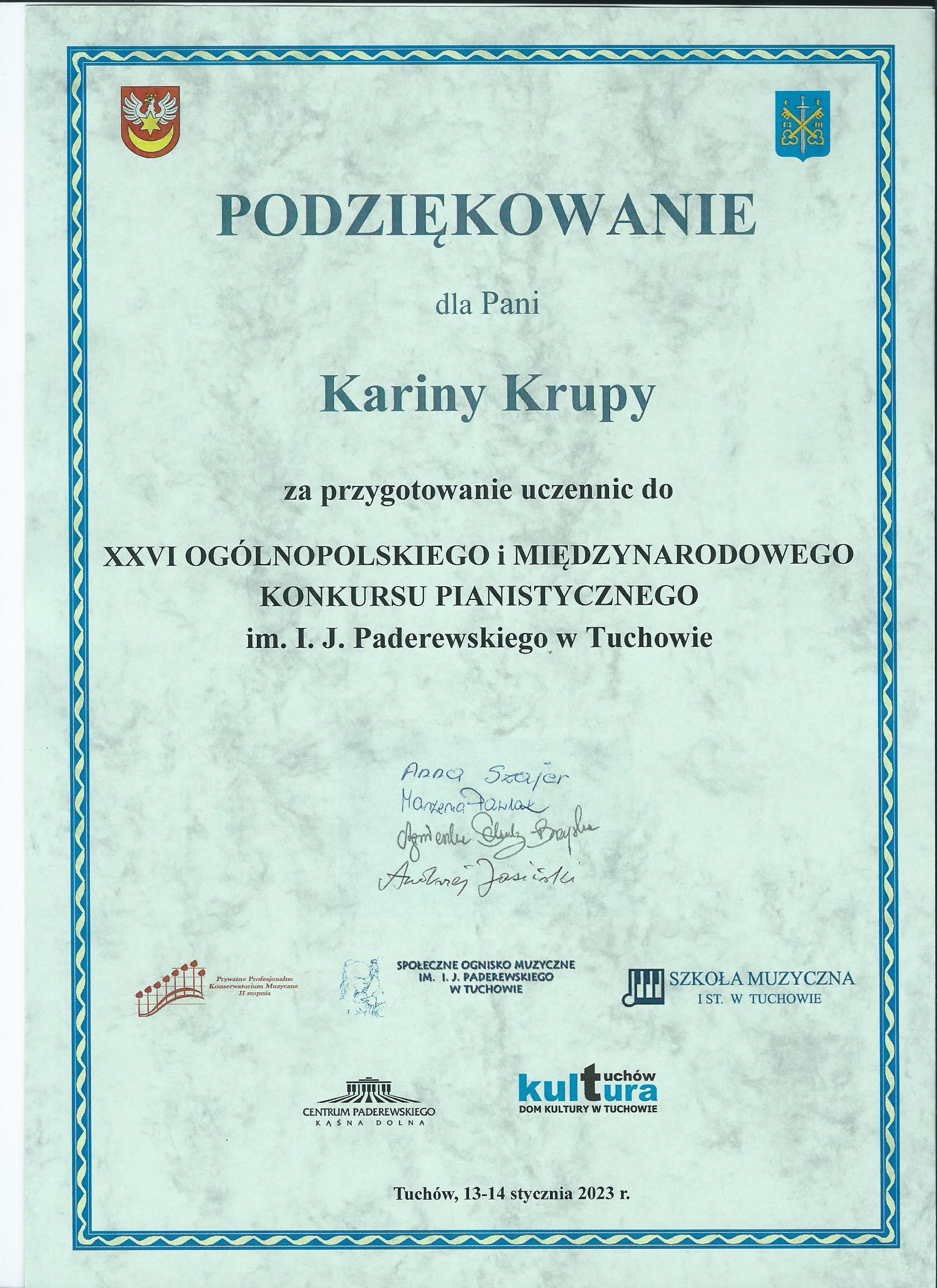 Dyplom za przygotowanie uczennic