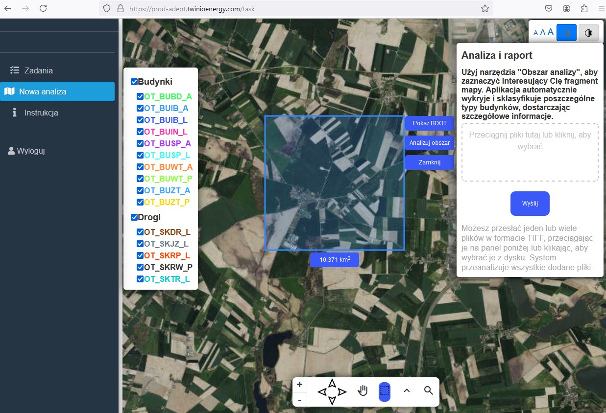 Ilustracja przedstawia zrzut z wykonania detekcji w aplikacji ADEPT