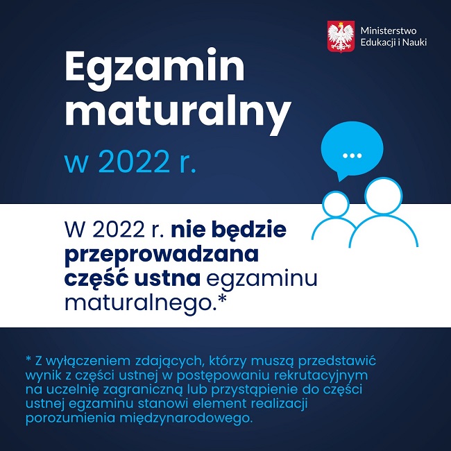 Egzamin maturalny w 2022 r. Nie będzie przeprowadzana część ustna egzaminu.