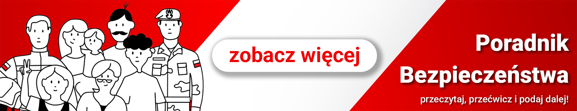 Biało czerwony baner graficzny: 'Poradnik bezpieczeństwa' - zobacz więcej