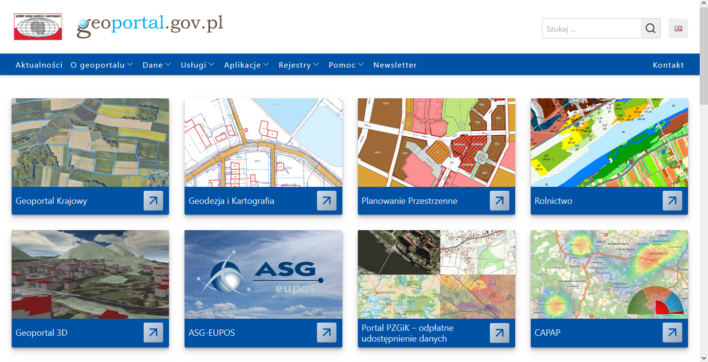 Ilustracja przedstawia stronę główną Geoportalu z nową kompozycją Rolnictwo