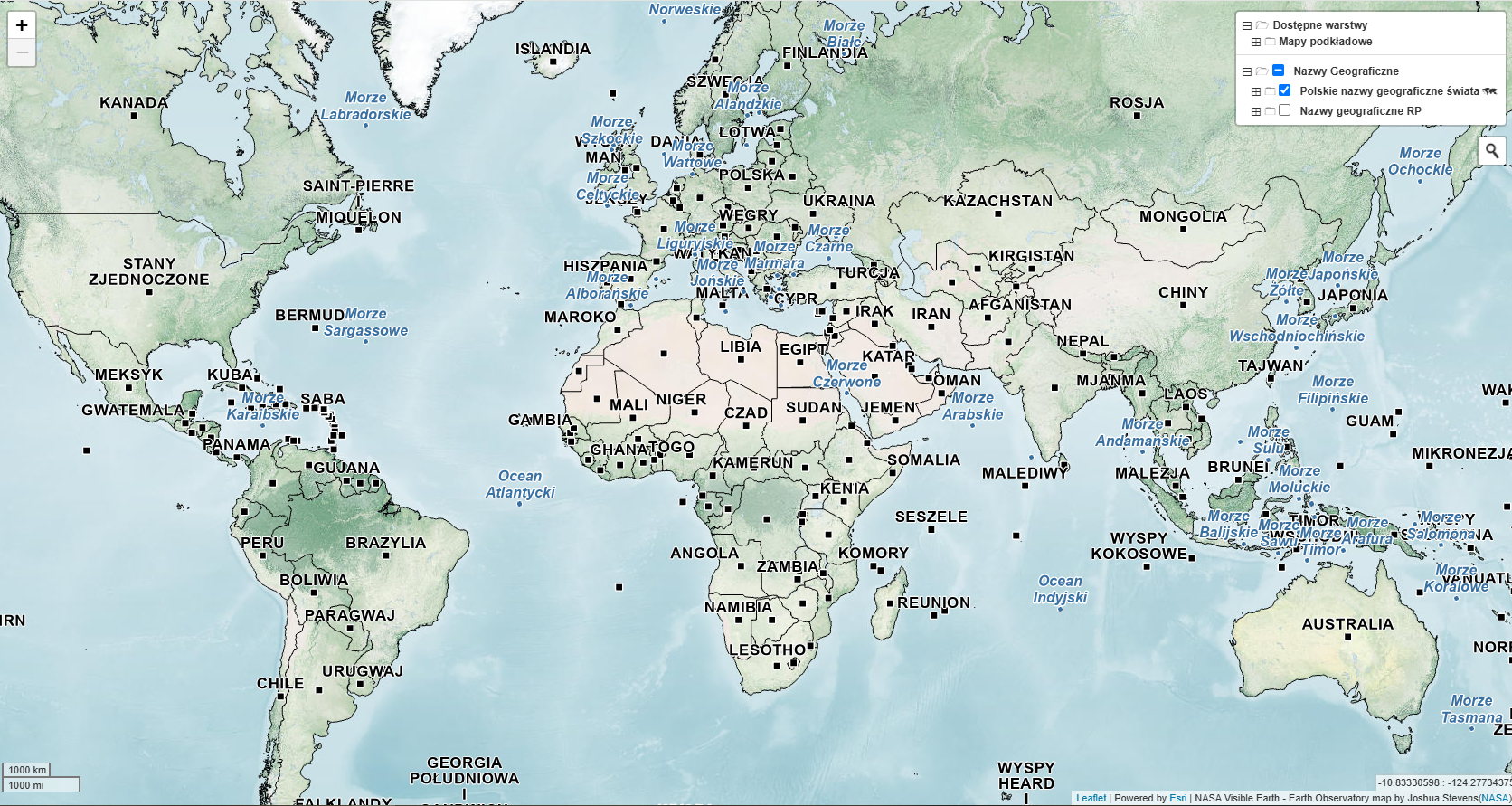 Zrzut ekranu ze strony głównej „Przeglądarki nazw świata PRNG”