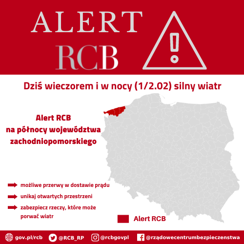 Alert RCB 1/2 lutego – silny wiatr