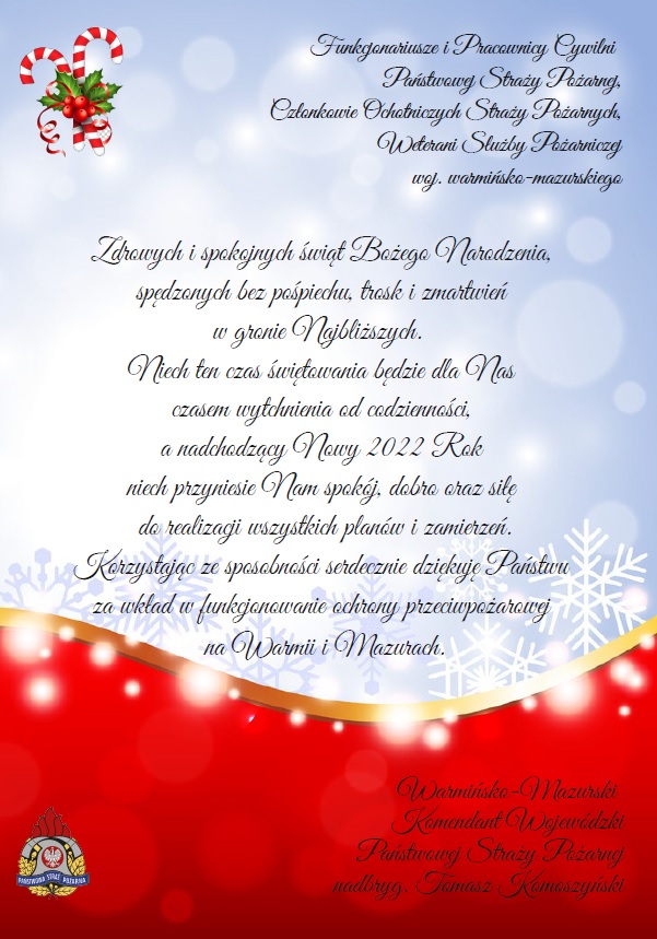 Życzenia Warmińsko-Mazurskiego Komendanta Wojewódzkiego PSP