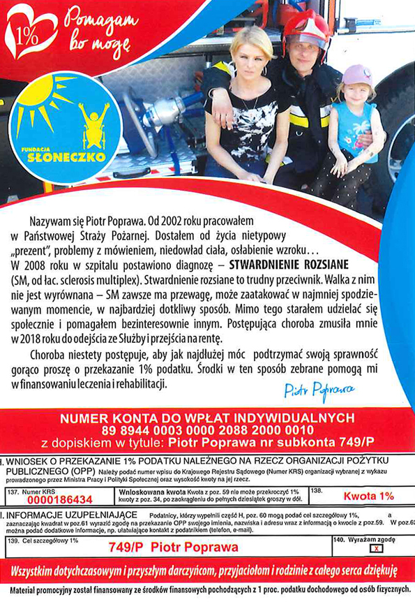 Przekaż 1% podatku dla Piotra Poprawy