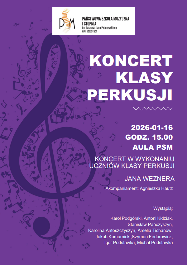 Koncert Klasy Perkusji p. Jana Weznera - 16 stycznia 2026 r.