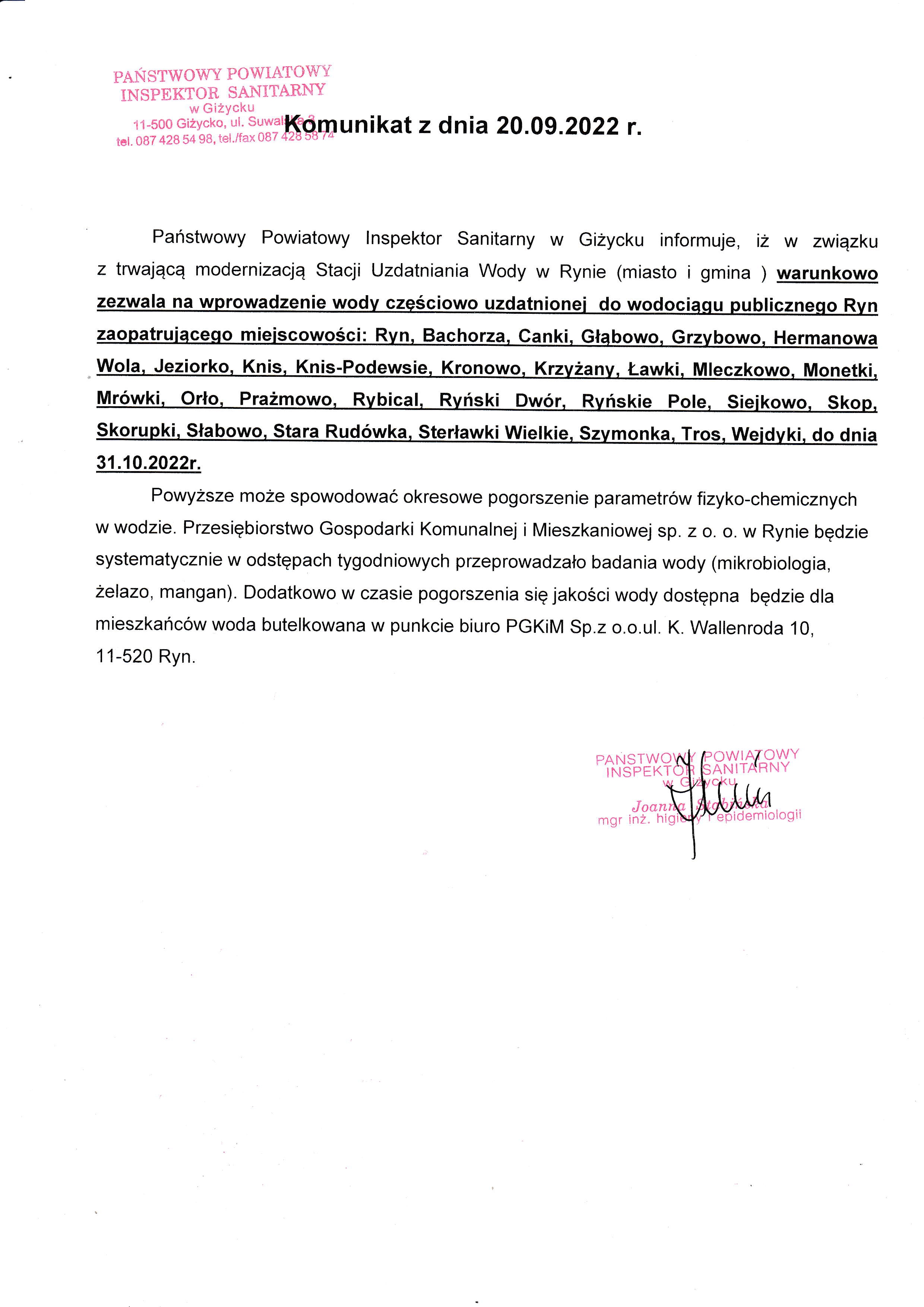 Komunikat z dnia 20.09.2022 r.