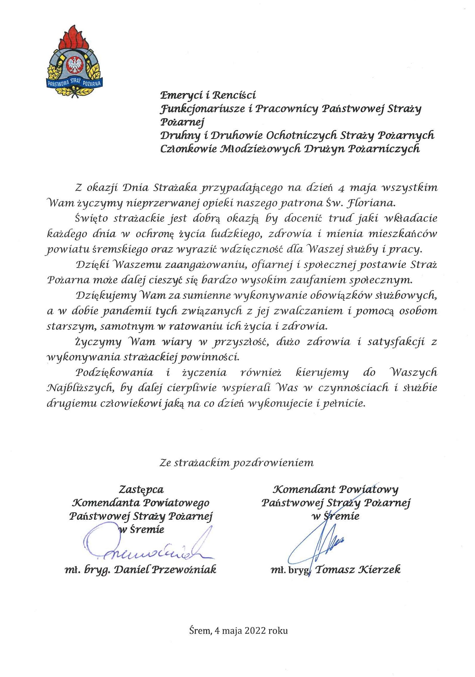 Życzenia KP PSP Śrem