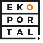 Logo Ekoportalu. Czarny obrys kwadratu podzielony na trzy poziome sekcje zawierający nazwę serwisu w kolorze czarnym - litera "o" w kolorze pomarańczowym.