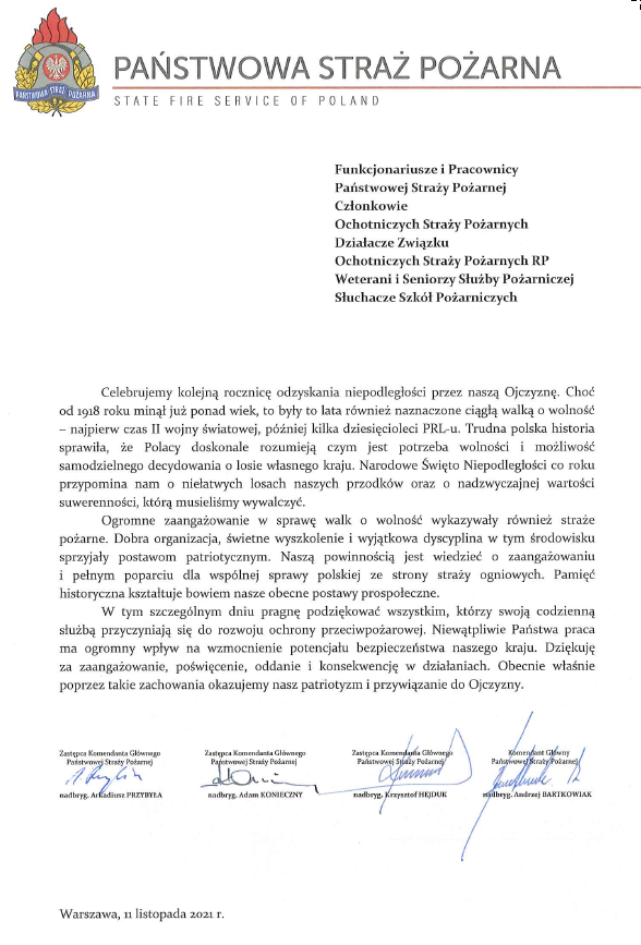 Życzenia Komendanta Głównego PSP