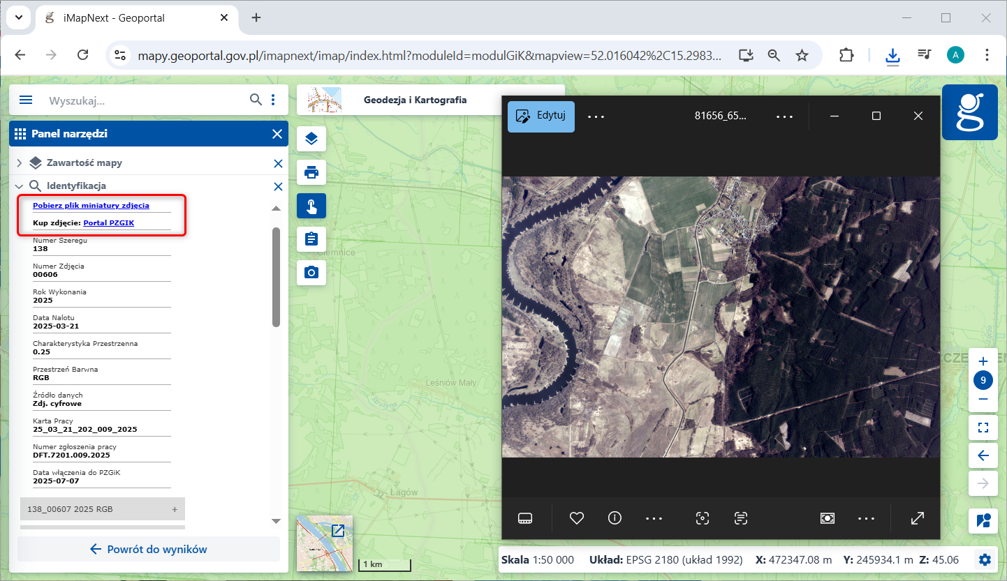 Ilustracja przedstawia zrzut ekranu z geoportalu.