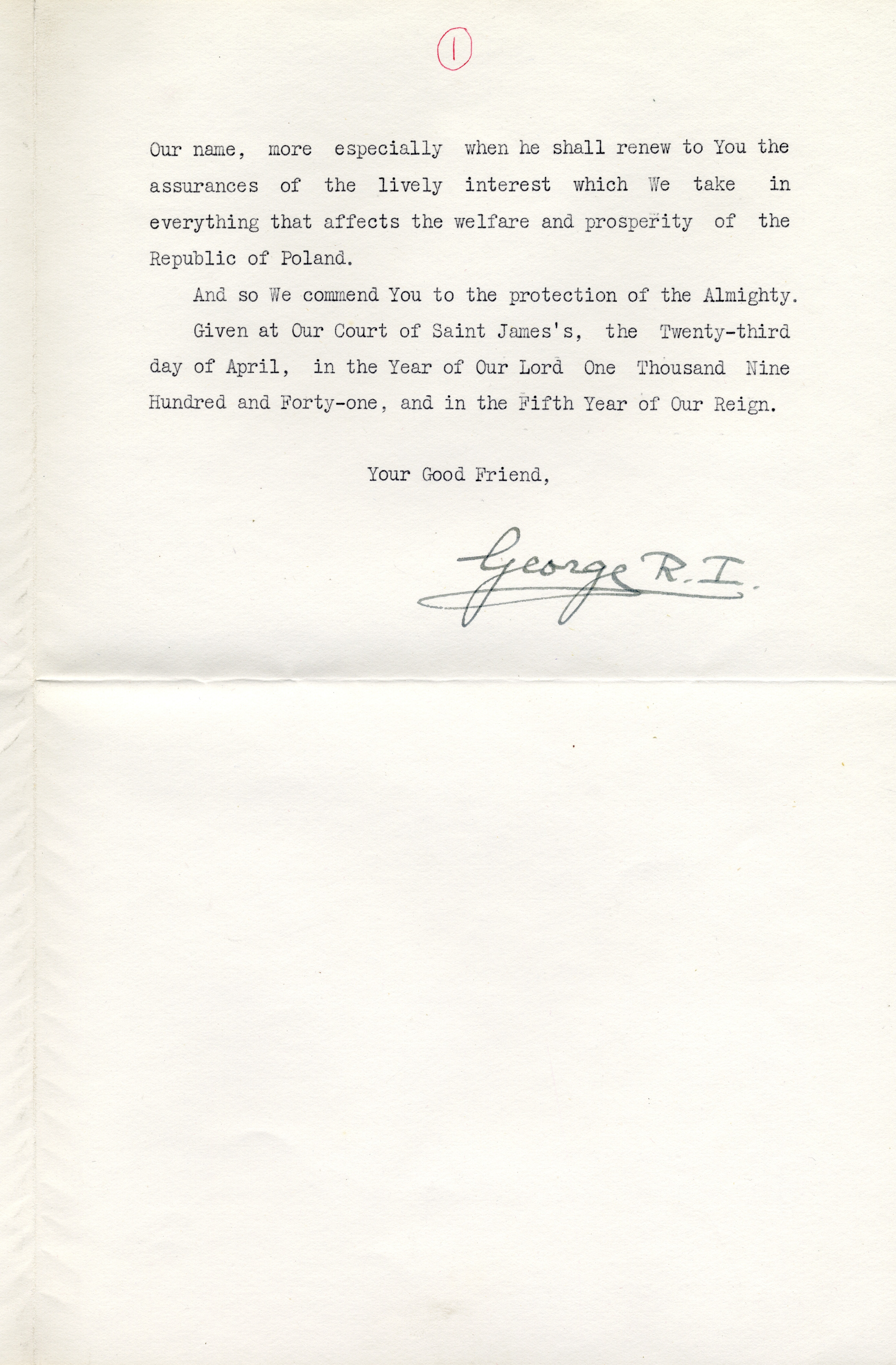 The credentials of British ambassador Cecil Francis Dormer signed by King George VI