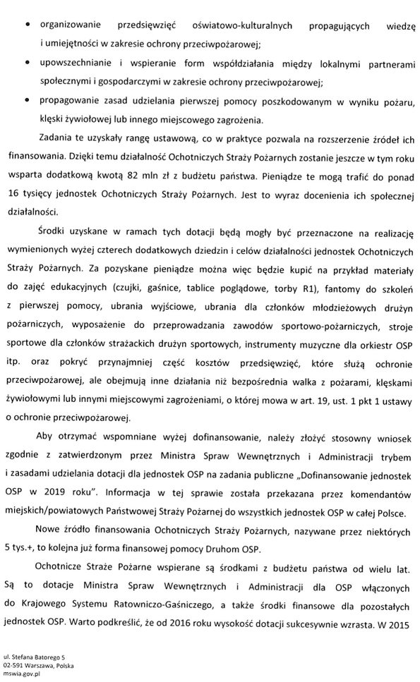 List ministra Jarosława Zielińskiego do OSP
