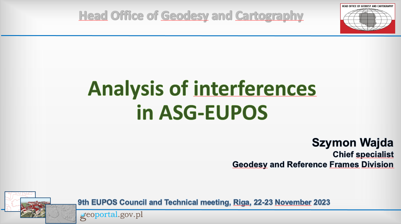 przedstawia zrzut pierwszej strony prezentacji Szymona Wajdy (GUGIK) dot. analizy zakłóceń systemu ASG-EUPOS