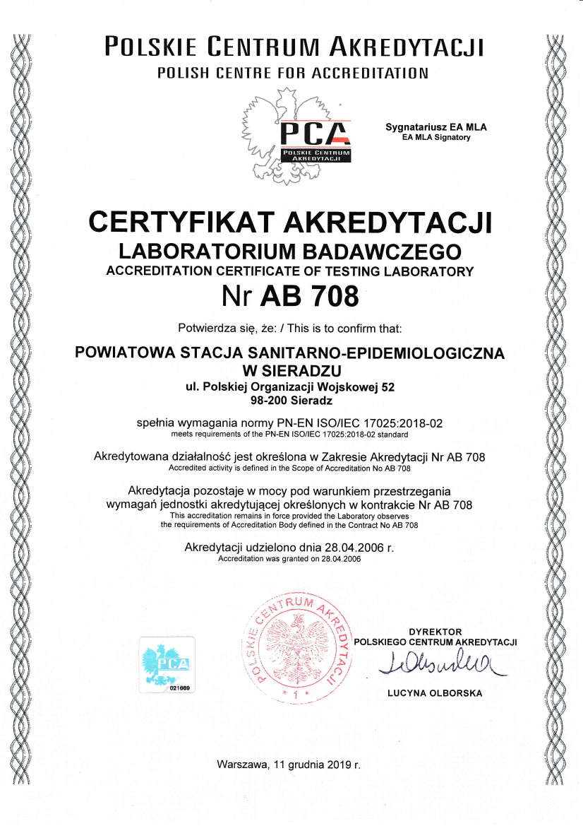 Certyfikat AB 708