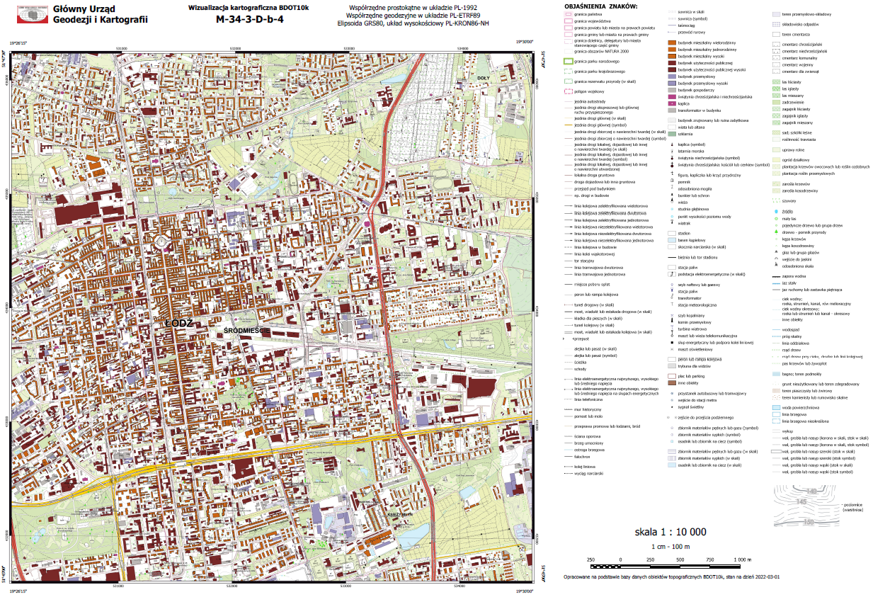 Ilustracja przedstawia przykładową wizualizację kartograficzną BDOT10k