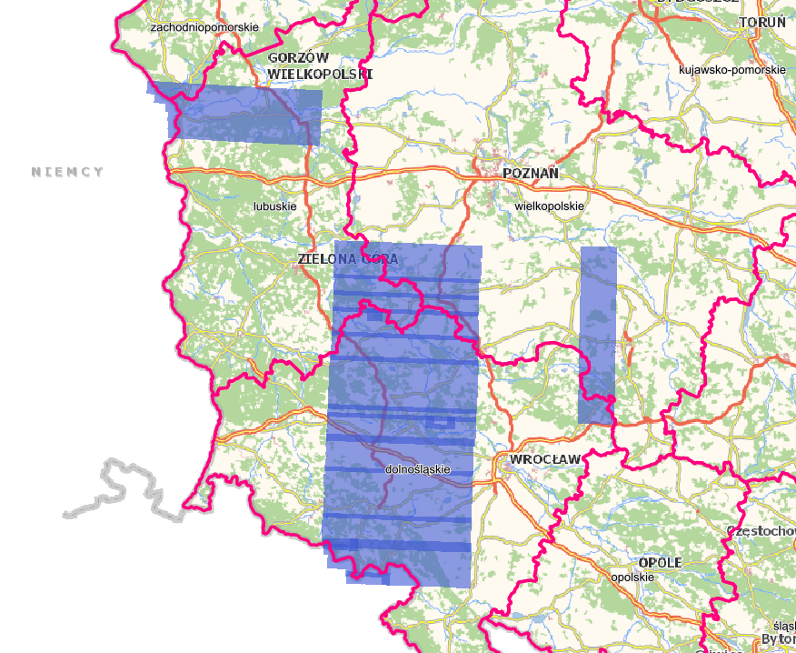 Ilustracja prezentuje zasięg nowo przyjętych danych