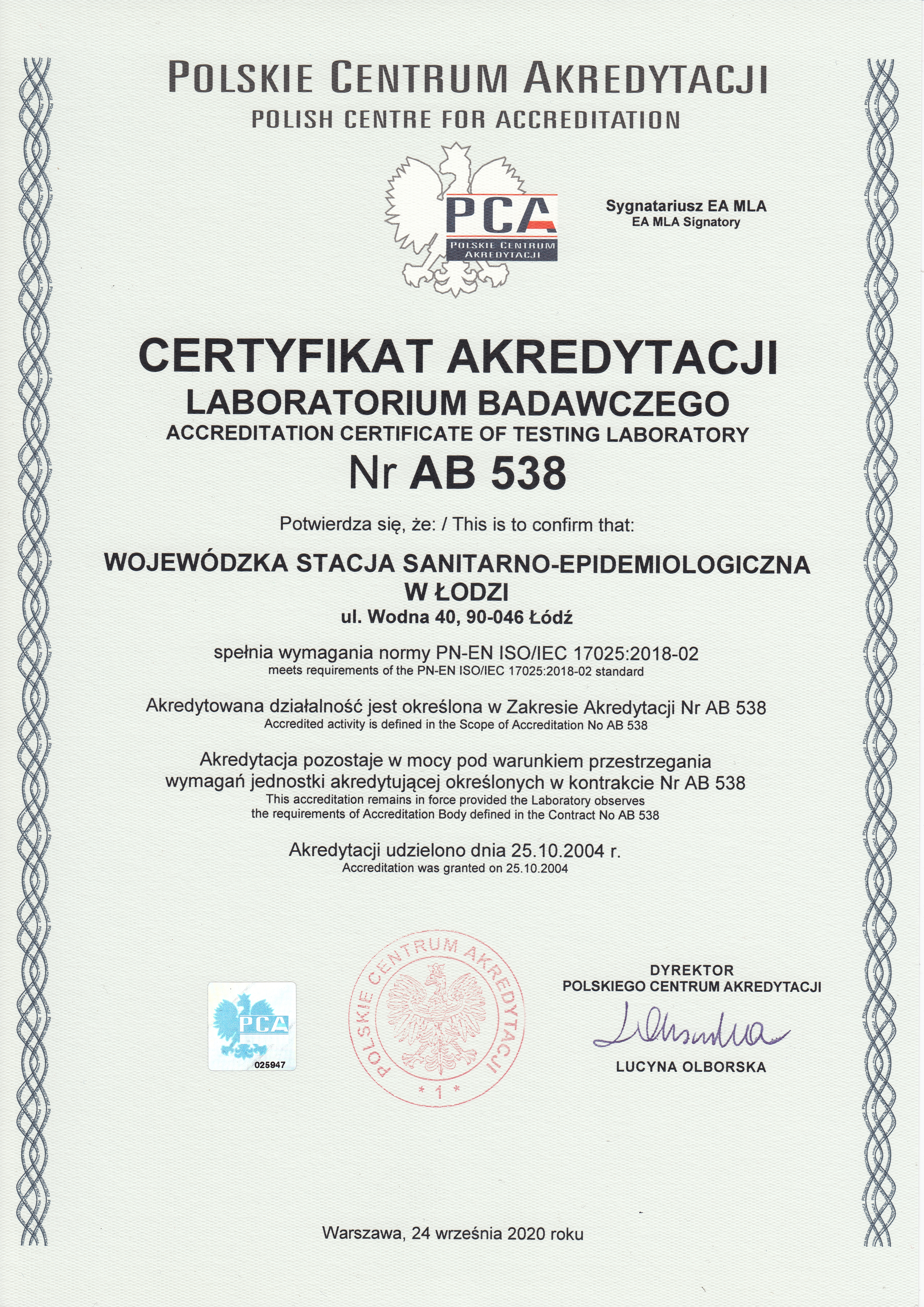 certyfikat akredytacji