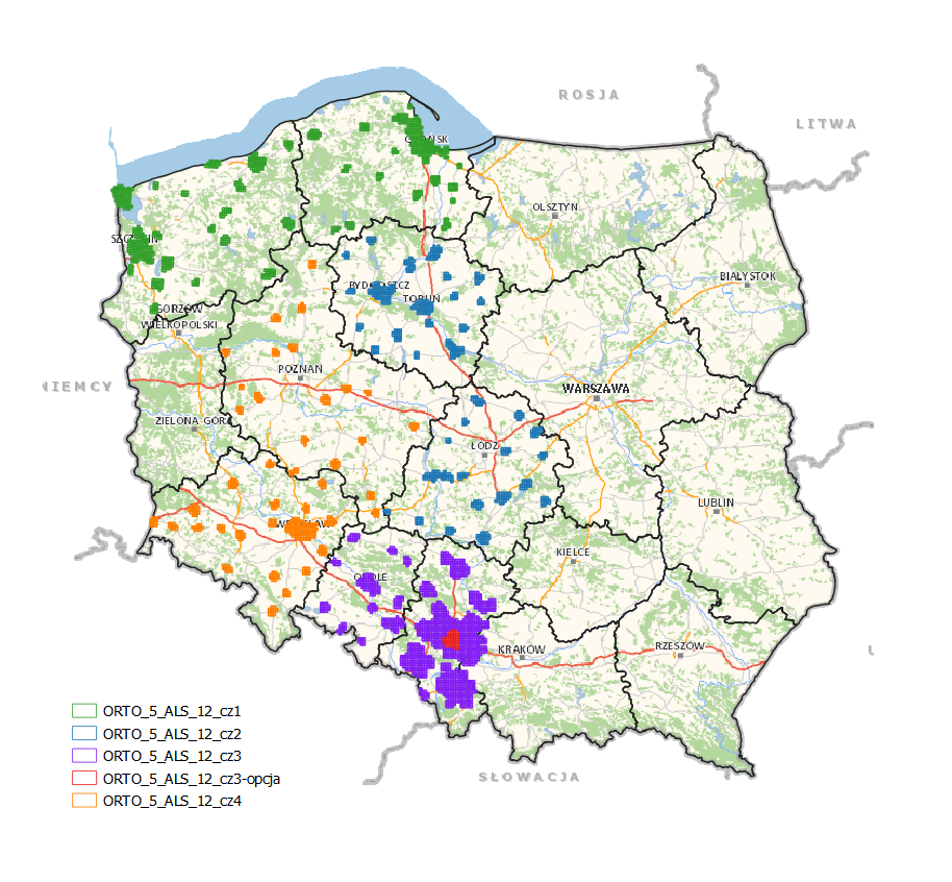 Ilustracja przedstawia zakres planowanej do opracowania ortofotomapy i danych wysokościowych w 2022 r. 