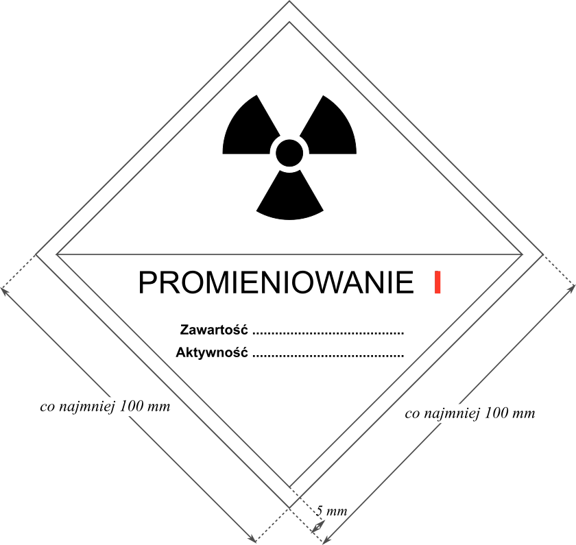 Wzór tablicy informacyjnej dla przesyłki ze źródłem promieniotwórczym
