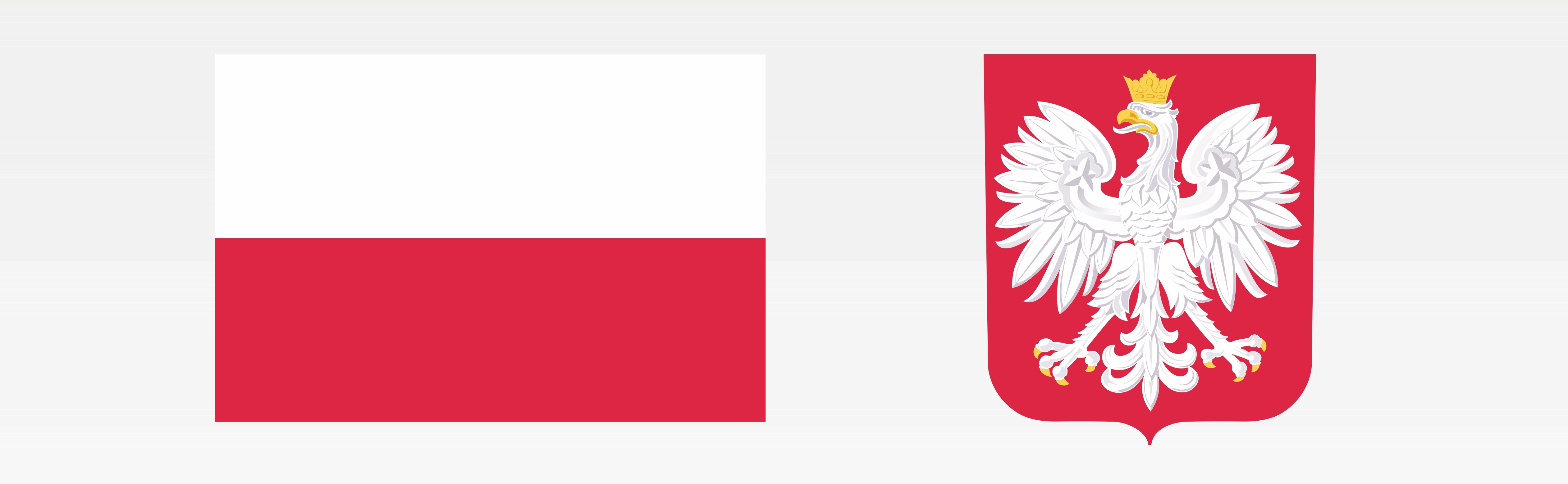 Grafika przedstawia flagę i godło Rzeczypospolitej Polskiej