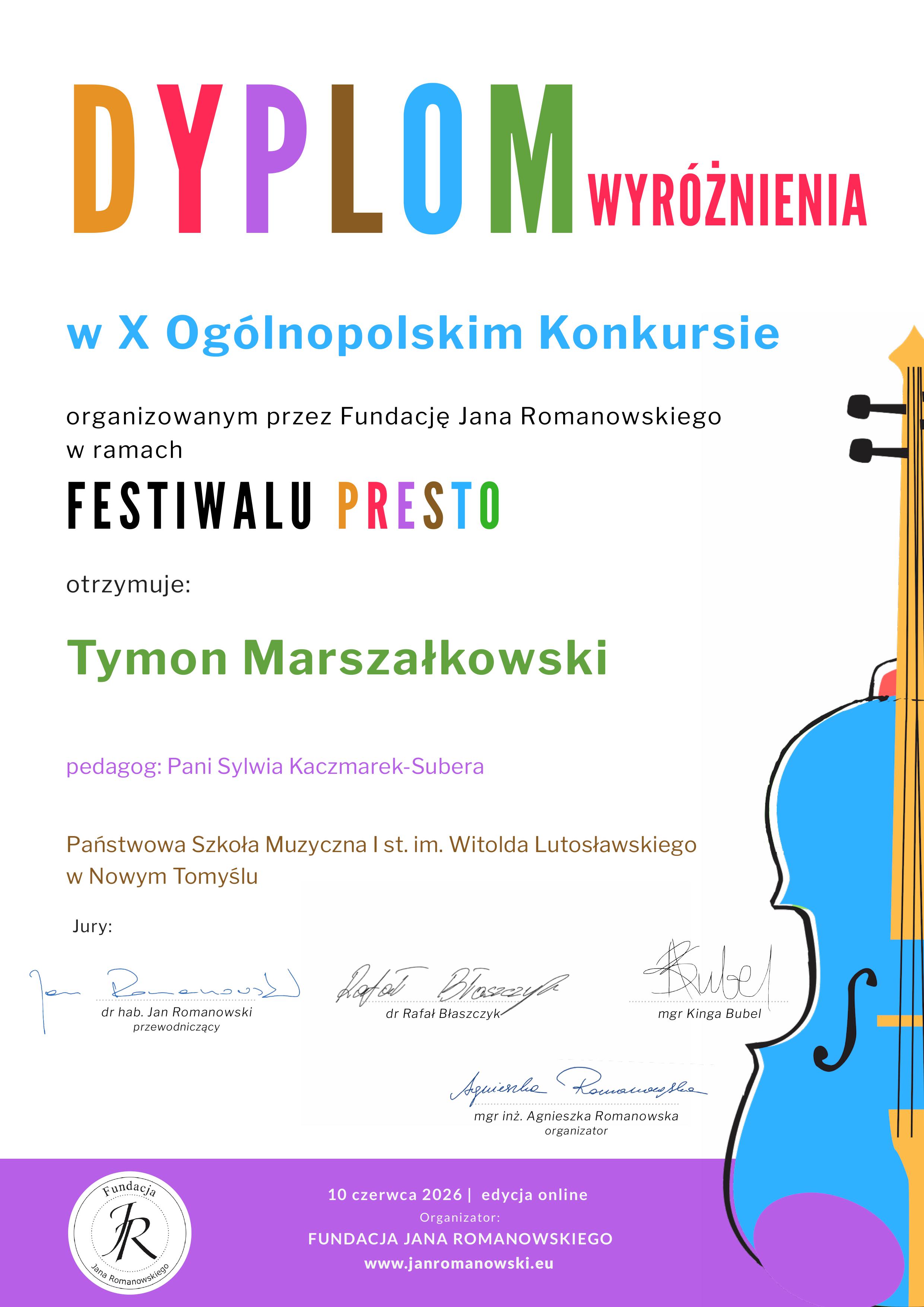 Dyplom - Tymon Marszałkowski