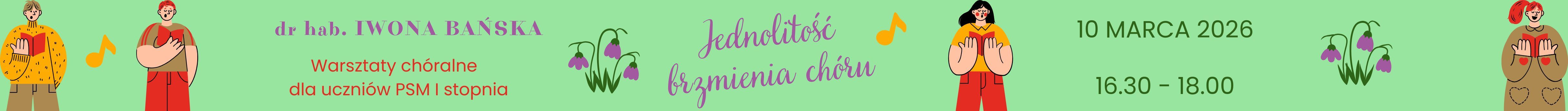 Grafika tekstowa na jasnozielonym tle z tekstem - warsztaty chóralne