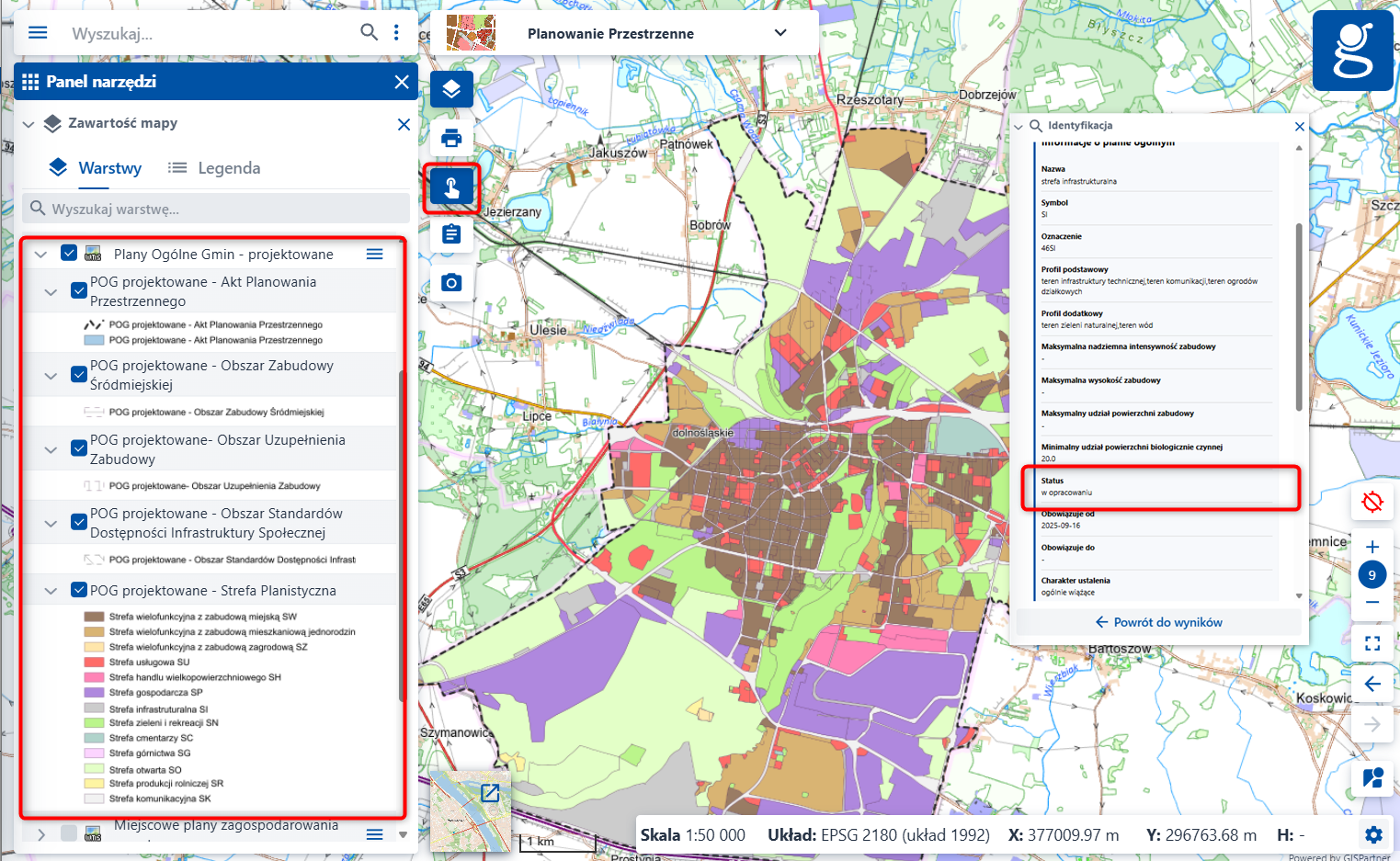 zrzut z serwisu www.geoportal.gov.pl prezentujący usługę z projektowanymi POG