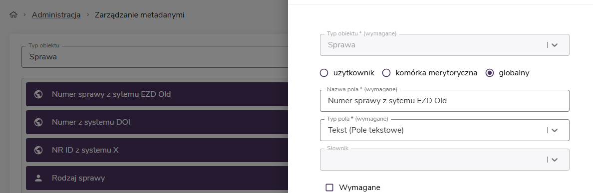Widok metadanych.