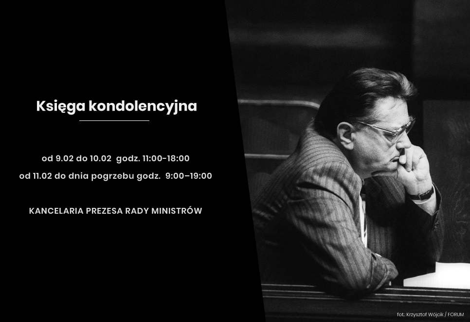 Grafika ze zdjęciem byłego premiera Jana Olszewskiego.