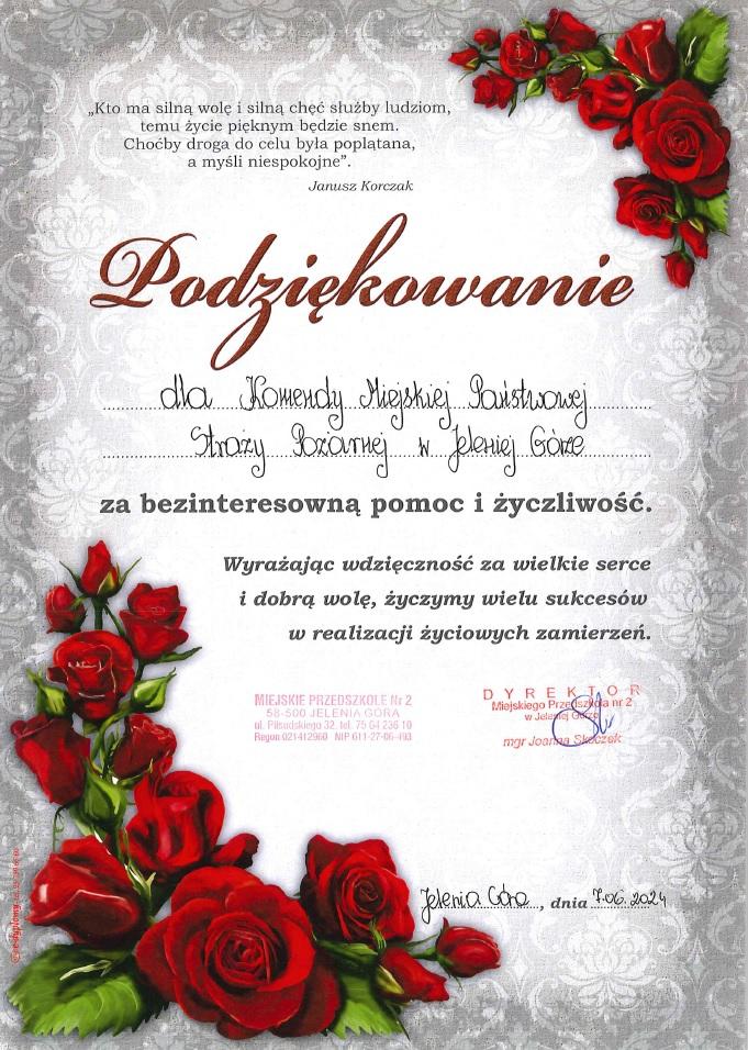 Podziękowania od Miejskiego Przedszkola nr 2