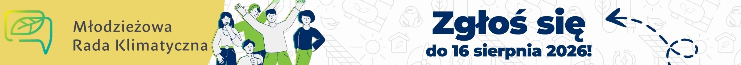 baner Młodzieżowa Rada Klimatyczna. Na banerze widnieje informacja: Zgłoś się do 16 sierpnia 2026.