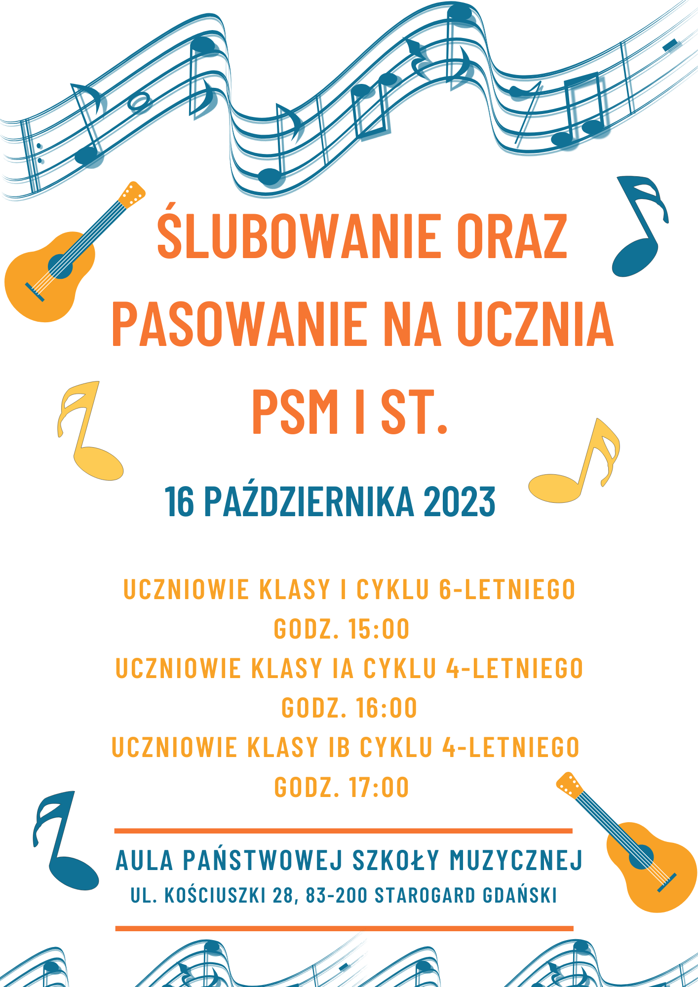 Plakat uroczystości ślubowania i pasowania na ucznia