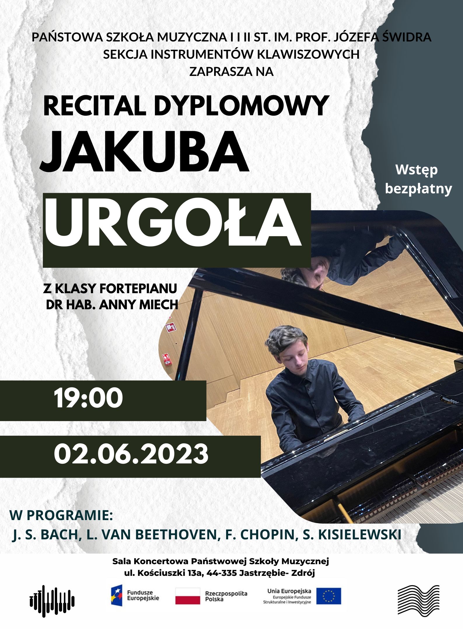 Plakat na Recital Dyplomowy Jakuba Urgoła.