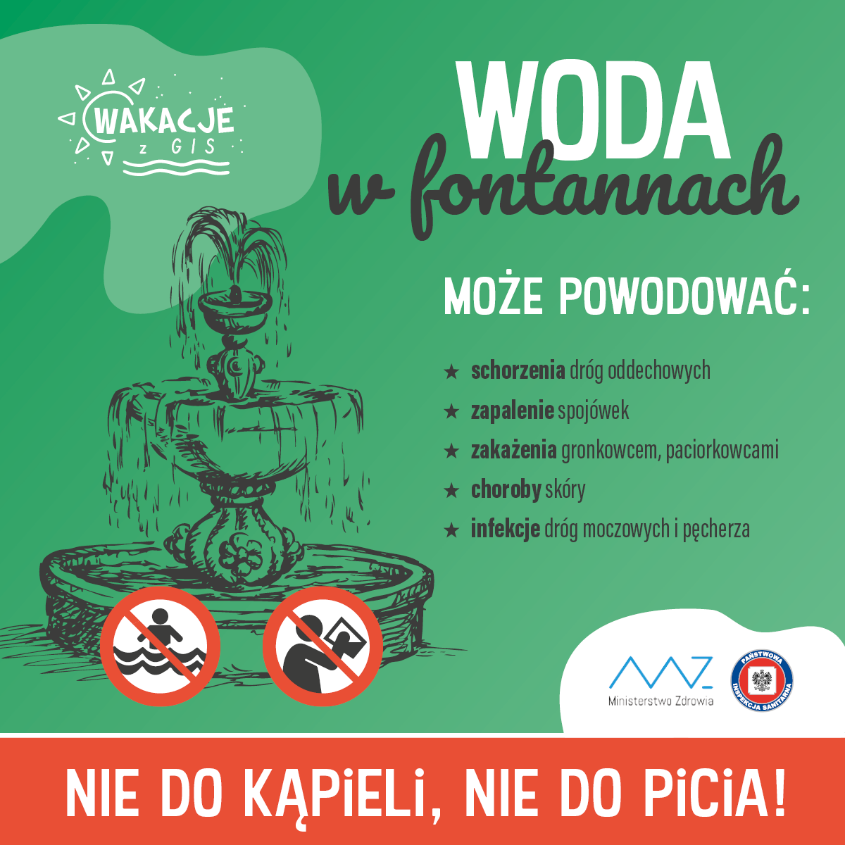 Ulotka informacyjna na temat: Fontanny - nie do kąpieli, nie do picia! 
