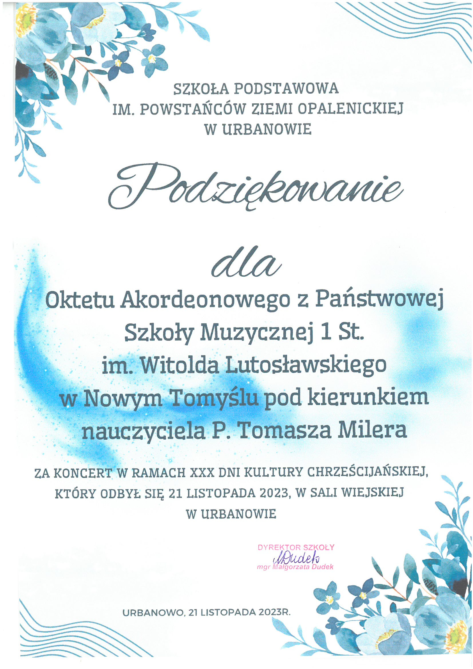 Dyplom - podziękowanie