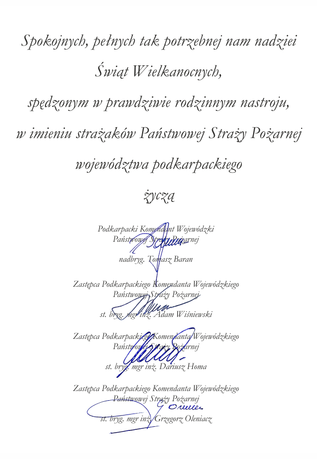 Życzenia Wielkanocne kadry kierowniczej KW PSP w Rzeszowie