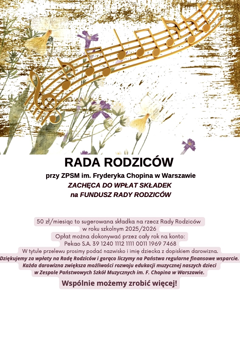 Afisz informacyjny Rady Rodziców na rok szkolny 2025-26