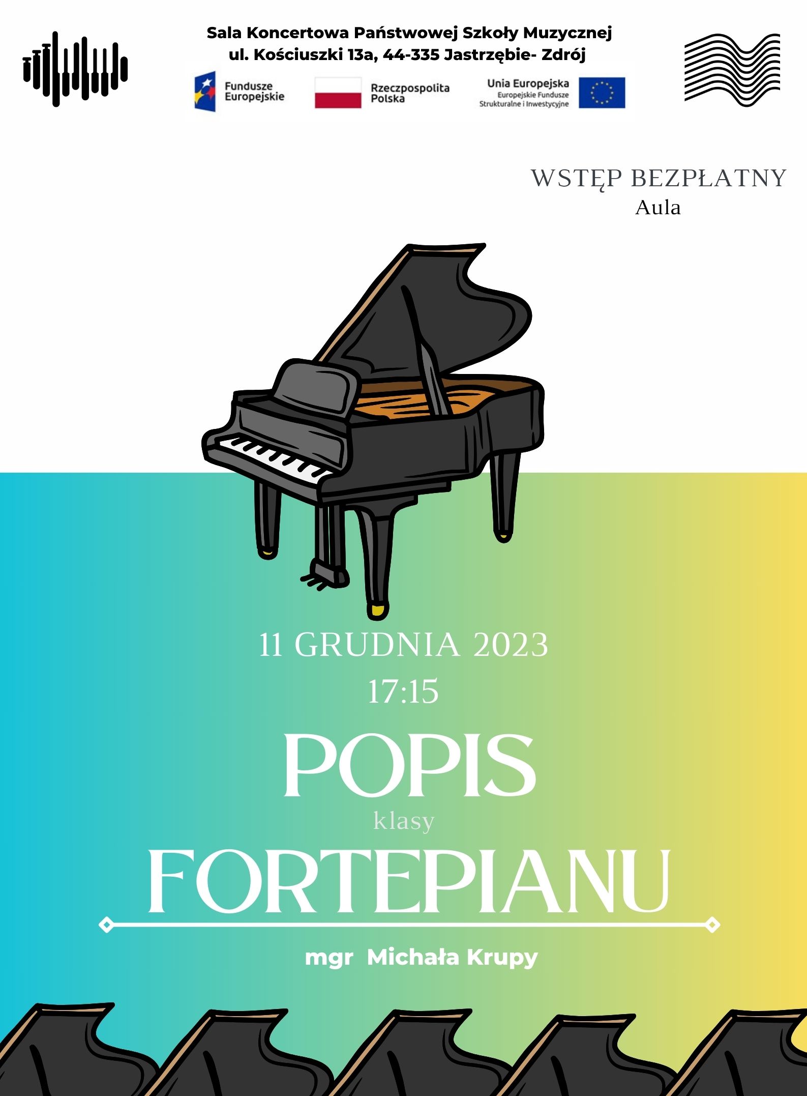 Plakat na Popis klasy fortepianu.