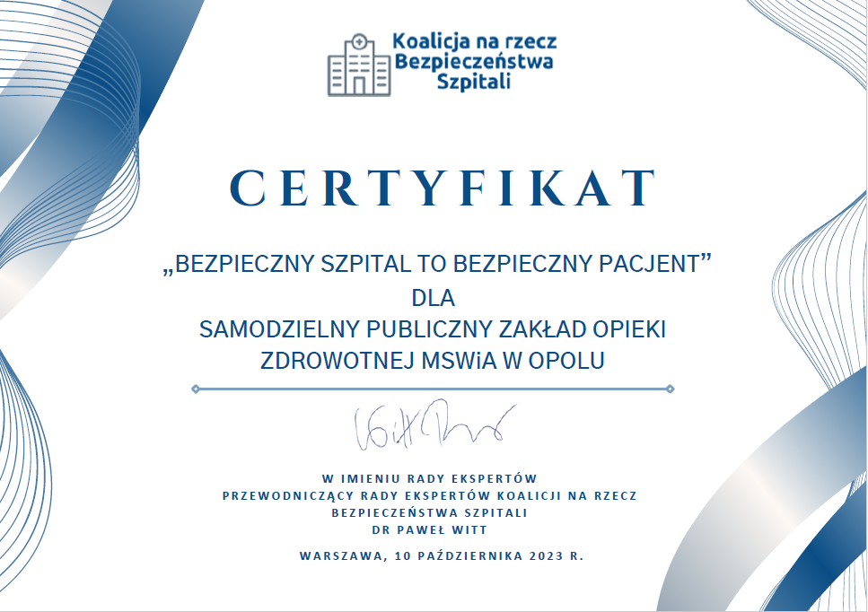 Certyfikat Bezpieczny szpital