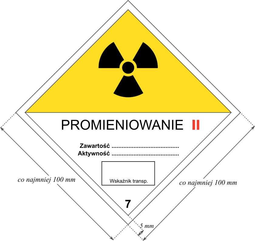 Wzór tablicy informacyjnej dla przesyłki ze źródłem promieniotwórczym