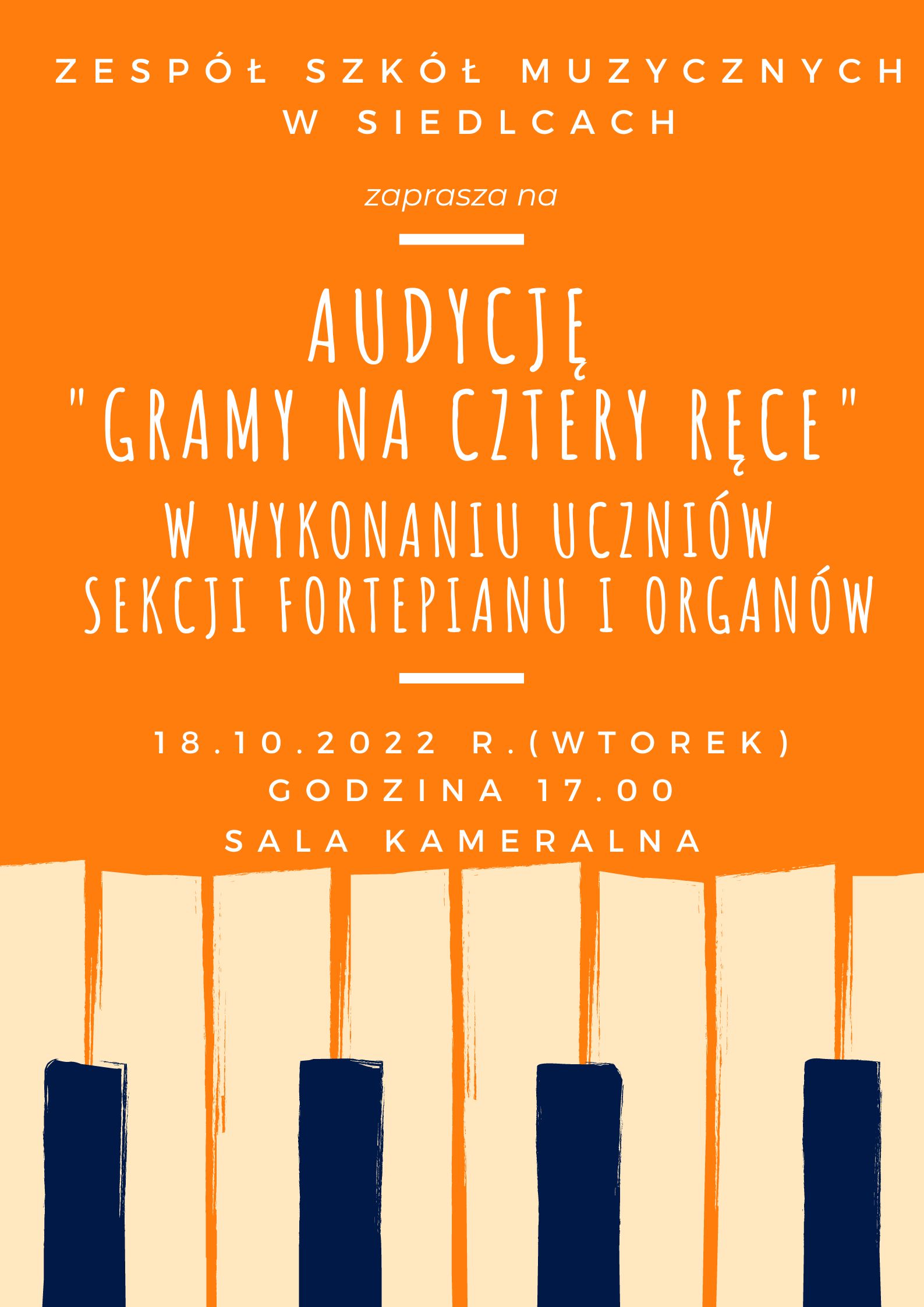 plakat pomarańczowy z białymi literkami informującymi o audycji 