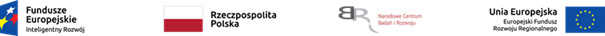 Od lewej logo Funduszy Europejskich, następnie Flaga Polski, później logo NCBR, na końcu Flaga Unii Europejskiej