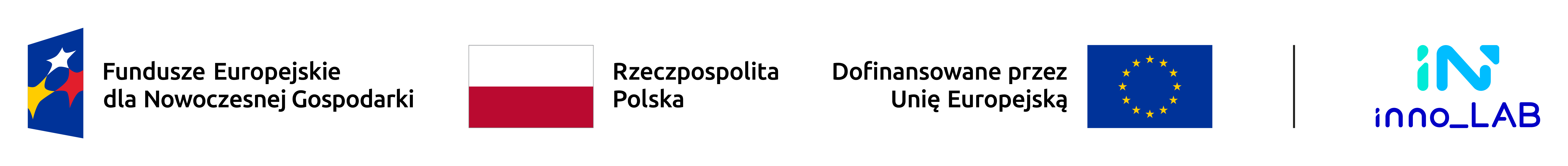 logotypy kolejno od lewej Fundusze Europejskie dla Nowoczesnej Gospodarki, Rzeczpospolita Polska, Dofinansowane przez UE, inno_LAB