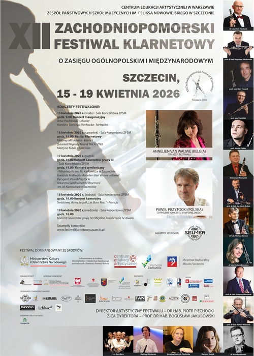 Plakat promocyjny XII Zachodniopomorskiego Festiwalu Klarnetowego